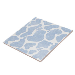 Simple Blue White Large Cow Spots Animal Print Ceramic Tile