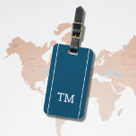 Simple Blue White Lines Bold Monogram Luggage Tag<br><div class="desc">Elegant customizable blue luggage tag with white lines and bold monogram.</div>