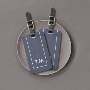 Simple Blue White Lines Bold Monogram Luggage Tag