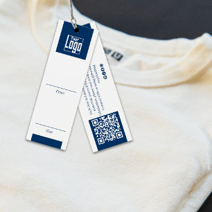 Simple Blue White Logo QR Code Clothing Price Tag