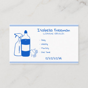Simple Blue & White Maid House Cleaning Business Card