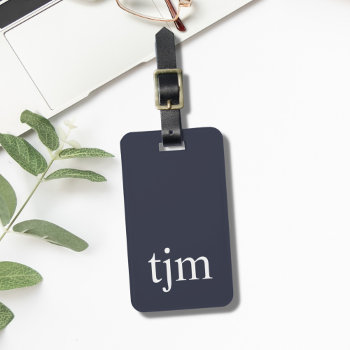 Simple Blue White Masculine Monogram Luggage Tag by Weaselgift at Zazzle