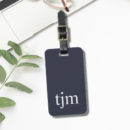 Simple Blue White Masculine Monogram Luggage Tag