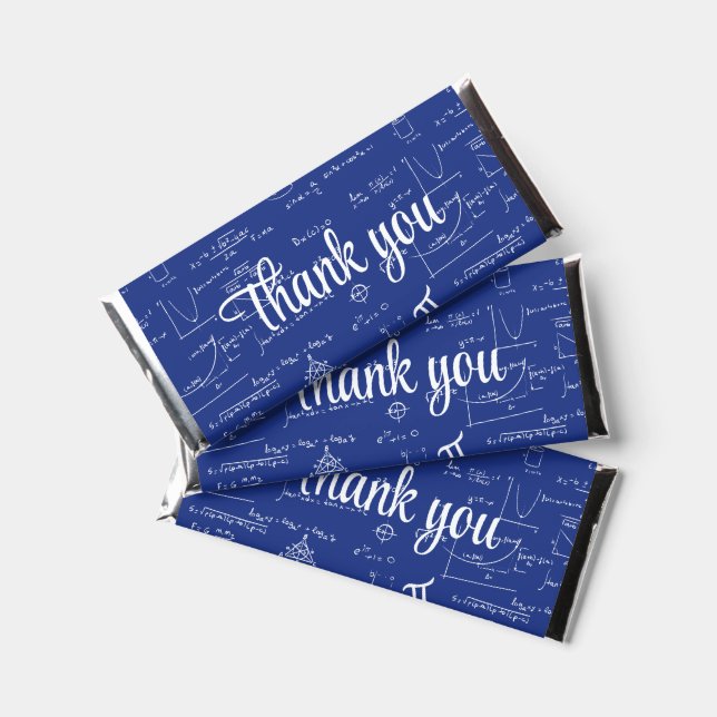Simple Blue White Mathematics Thank You Hershey Bar Favors (Front)
