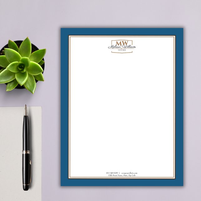 Simple Blue White Monogram Business Letterhead (Creator Uploaded)