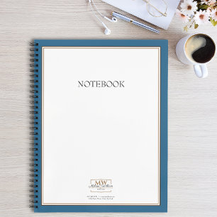 Simple Blue White Monogram Business Notebook