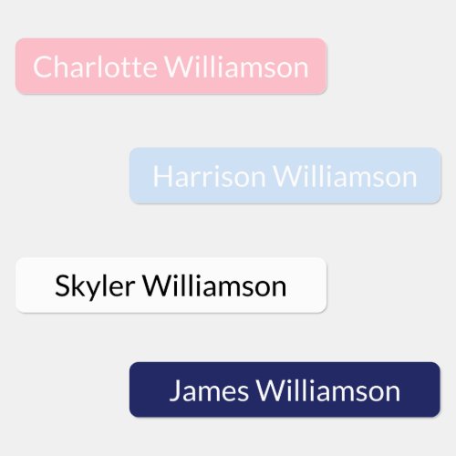 Simple blue white pink light blue custom name kids labels
