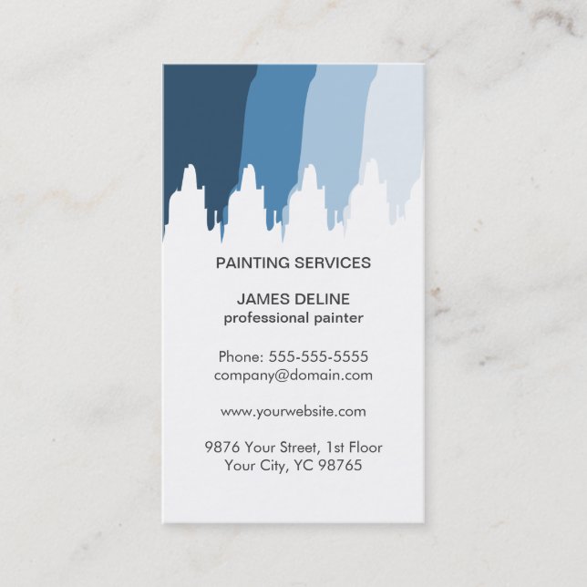 Simple Blue White Professional Painter Business Card (Front)