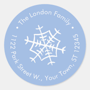 Simple Blue White Snowflake Return Address Classic Round Sticker