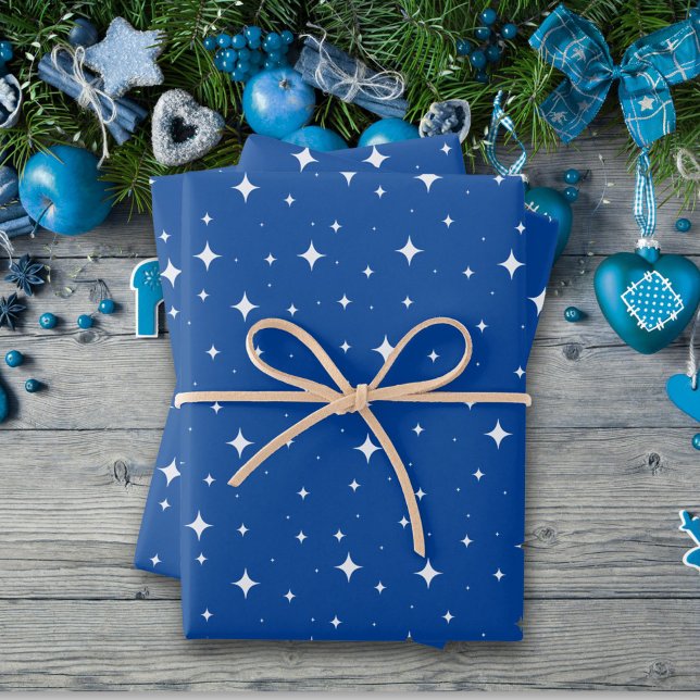 Simple Blue White Star Pattern Christmas holidays  Wrapping Paper Sheets (Creator Uploaded)