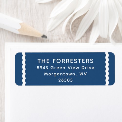 Simple blue white stripe holiday return address label