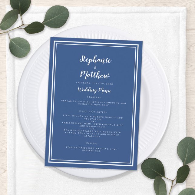 Simple Blue & White Wedding Menu Classic Framed (Creator Uploaded)