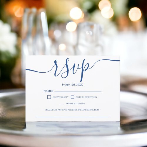 Simple blue white wedding rsvp monogram