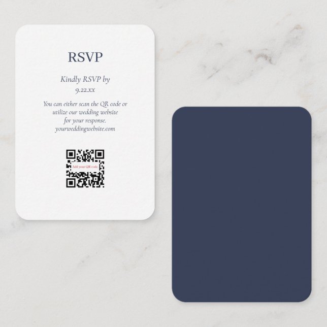 Simple Blue White Wedding RSVP QR Code Enclosure Card (Front/Back)