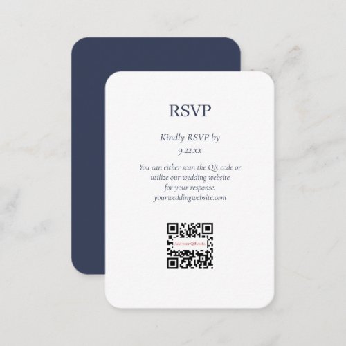 Simple Blue White Wedding RSVP QR Code Enclosure Card