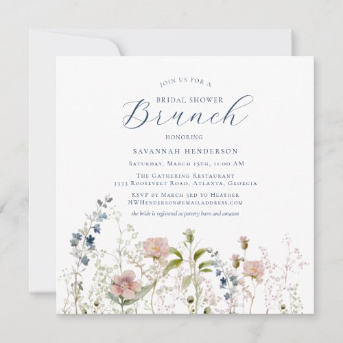 Simple Blue Wildflower Bridal Shower Brunch Invitation