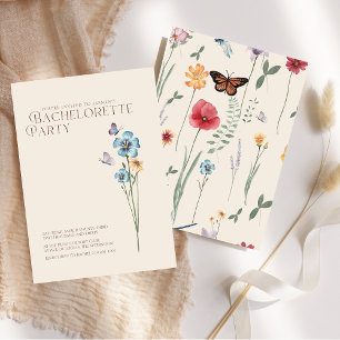 Simple Blue Wildflower Butterflies Bachelorette Invitation