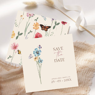 Simple Blue Wildflower Butterflies Floral Wedding Save The Date