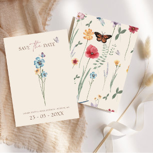 Simple Blue Wildflower Butterfly Floral Wedding Save The Date
