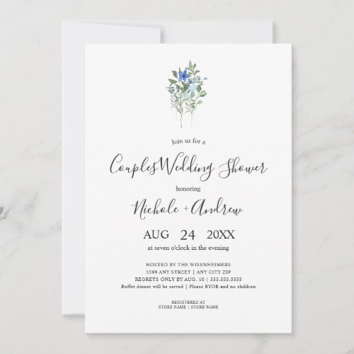 Simple Blue Wildflower Couples Wedding Shower Invitation