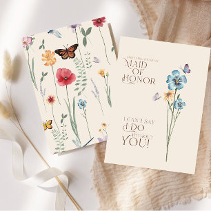 Simple Blue Wildflower Maid Of Honor Proposal Invitation
