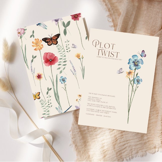 Simple Blue Wildflower Plot Twist Wedding Save The Date (Simple Blue Wildflower Plot Twist Wedding Save The Date)