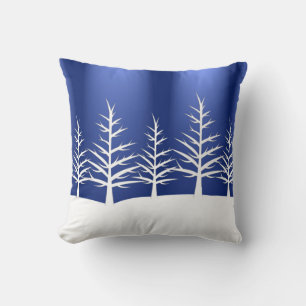 Simple Blue Winter Christmas Trees Throw Pillow