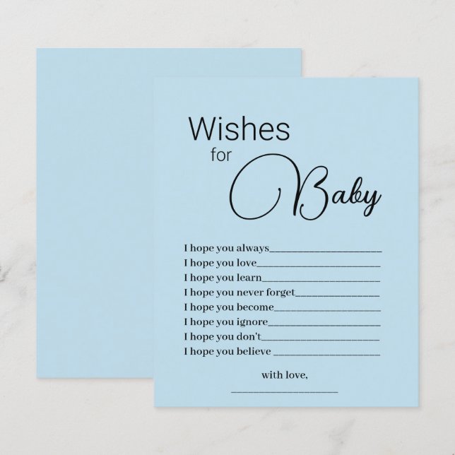 Simple Blue Wishes for Baby Shower Game (Front/Back)