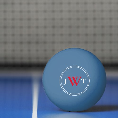 Simple Blue with Red and White Monogram Ping Pong Ball