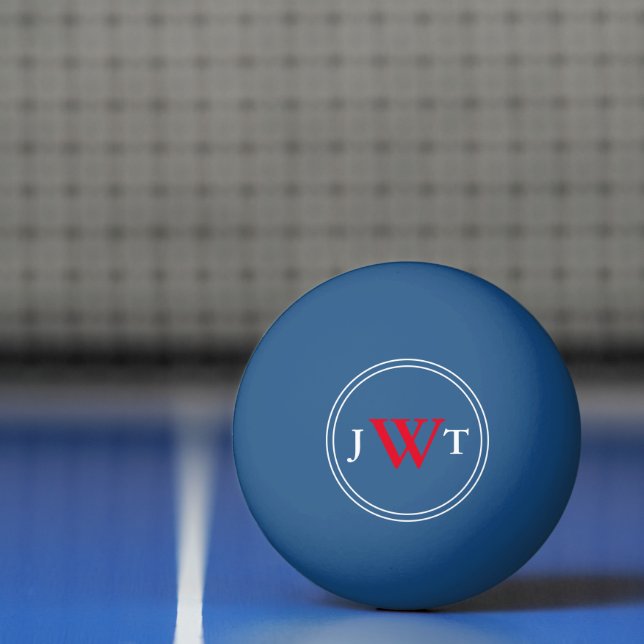 Simple Blue with Red and White Monogram Ping Pong Ball (Net)