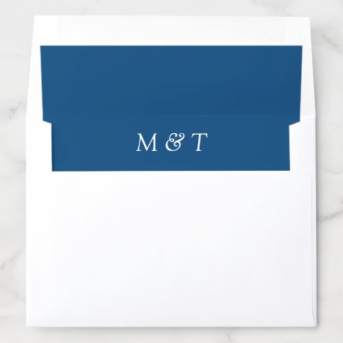 Simple Blue with White Monograms Wedding Envelope Liner