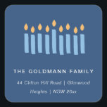 Simple Blue Yellow Candles Hanukkah Address Square Sticker<br><div class="desc">If you need any further customisation please feel free to message me on yellowfebstudio@gmail.com.</div>