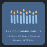 Simple Blue Yellow Candles Hanukkah Address Square Sticker<br><div class="desc">If you need any further customisation please feel free to message me on yellowfebstudio@gmail.com.</div>