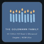 Simple Blue Yellow Candles Hanukkah Address Square Sticker<br><div class="desc">If you need any further customisation please feel free to message me on yellowfebstudio@gmail.com.</div>
