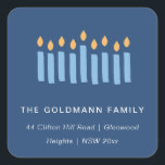 Simple Blue Yellow Candles Hanukkah Address Square Sticker<br><div class="desc">If you need any further customisation please feel free to message me on yellowfebstudio@gmail.com.</div>