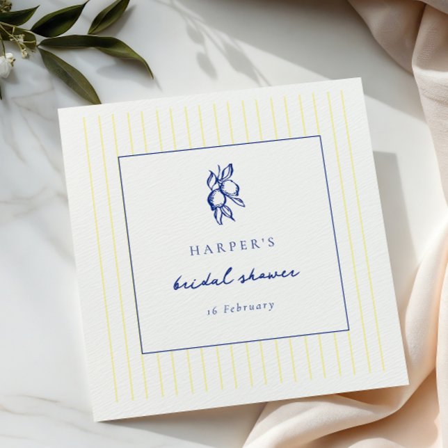 Simple Blue & Yellow Doodle Lemons Bridal Shower Napkins (Creator Uploaded)