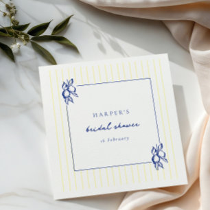 Simple Blue & Yellow Doodle Lemons Bridal Shower Napkins