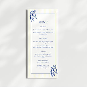 Simple Blue & Yellow Doodle Lemons Wedding Menu
