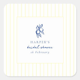 Simple Blue & Yellow Lemons Bridal Shower Favor Square Sticker