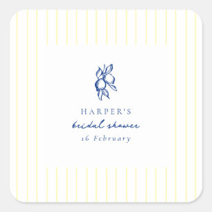 Simple Blue & Yellow Lemons Bridal Shower Favor Square Sticker