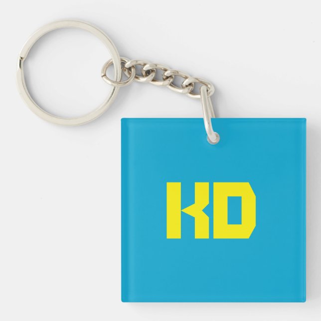 Simple Blue Yellow Monogrammed Keychain (Front)