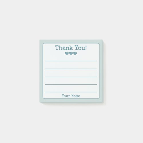 Simple Blue Your Name And Hearts Thank You Post-it Notes