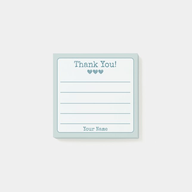 Simple Blue Your Name And Hearts Thank You Post-it Notes (Front)