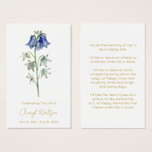 Simple Bluebell Funeral Memorial Prayer Card