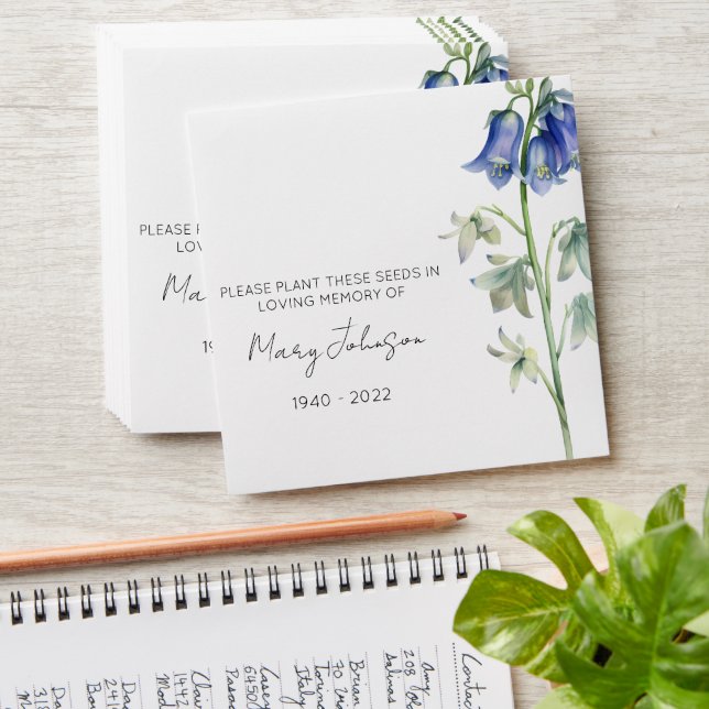 Simple Bluebell Memorial Funeral Seed Envelope (Stacked)