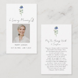 Simple Bluebell Photo Funeral Prayer Card