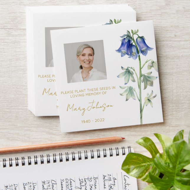 Simple Bluebell Photo Funeral Seed Envelope (Stacked)