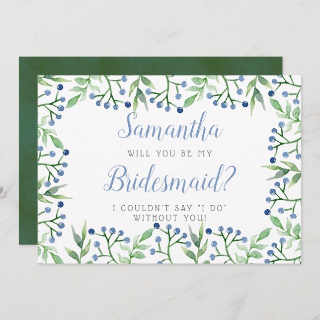 Simple Blueberries | Will You Be My Bridesmaid? Invitation (Front/Back)