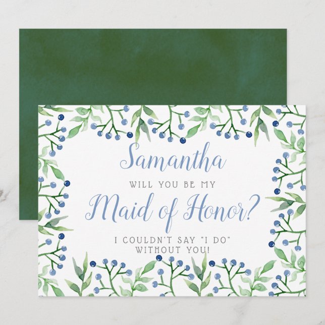 Simple Blueberries | Will You Be My Maid Of Honor? Invitation (Front/Back)
