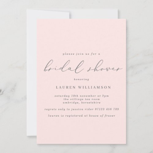 Simple Blush and Grey Calligraphy Bridal Shower Invitation